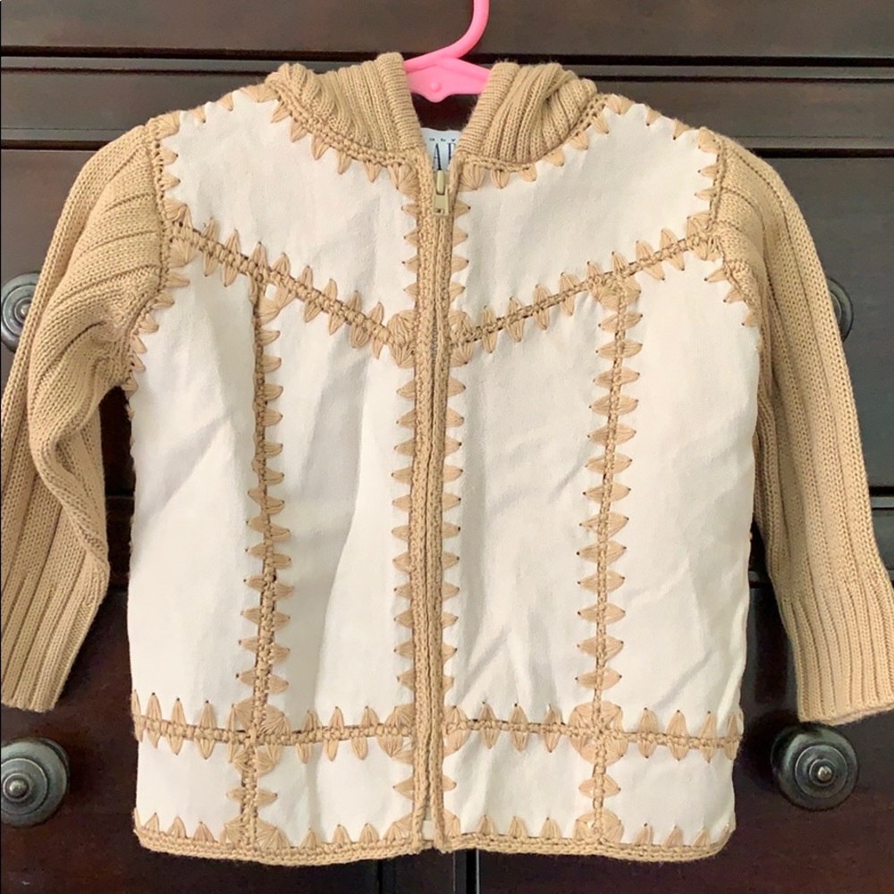 NWOT Baby Gap Suede Like Hooded Cable Knit Sweater Jacket 6-12M LUXE Vintage